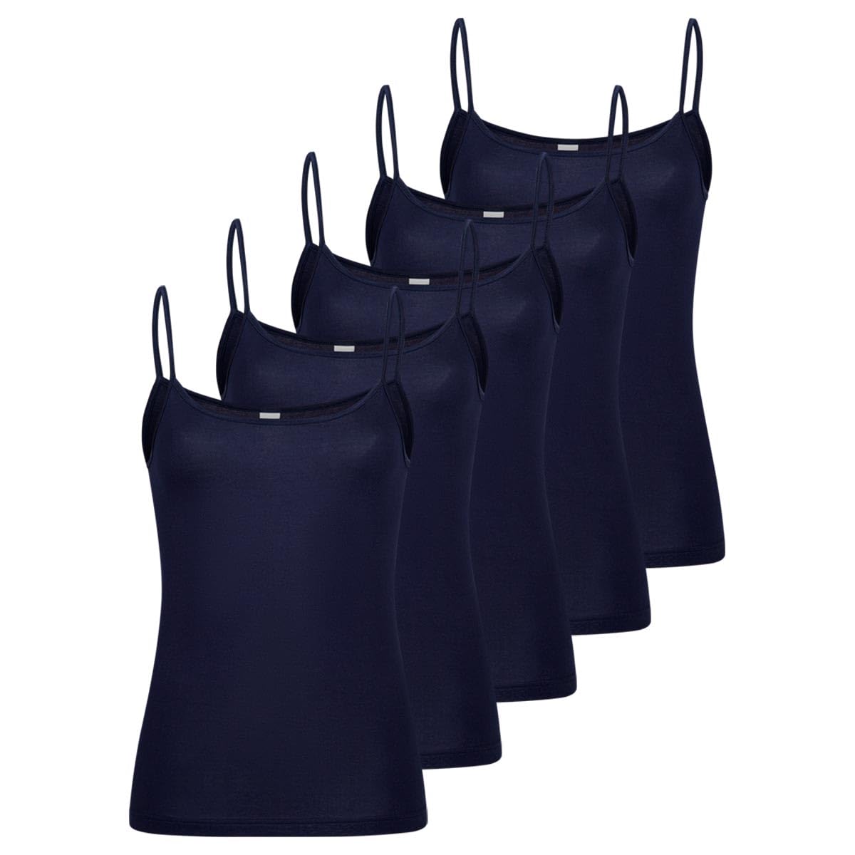 Nina von C. 5er Pack Damen Motion Spaghetti Top – Weiches, nahtloses Material mit schmalen Satinabschlüssen & flachen Kanten – Bequeme Passform, atmungsaktiv & vielseitig für Alltag und Wäsche