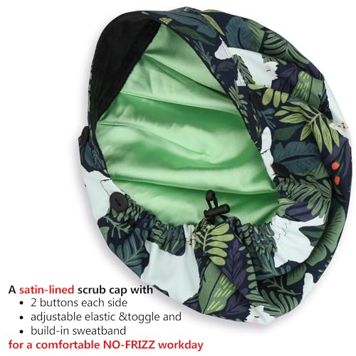 Image of ABAMERICA Bouffant Caps with Button and Sweatband, Adjustable Scrub Caps for Women Men, One Size Multi Color