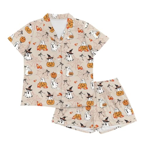 Image of Renewold Women's Short Sleeve Pajama Set Button Down Sleepwear with Notch Collar Soft Lounge Top and Shorts with Pockets