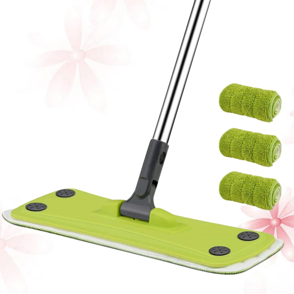 Trapeador Giratorio de Microfibra Reutilizable con 3 Paños Lavables para Limpieza de Pisos de Madera y Azulejos en Oficina o Hogar