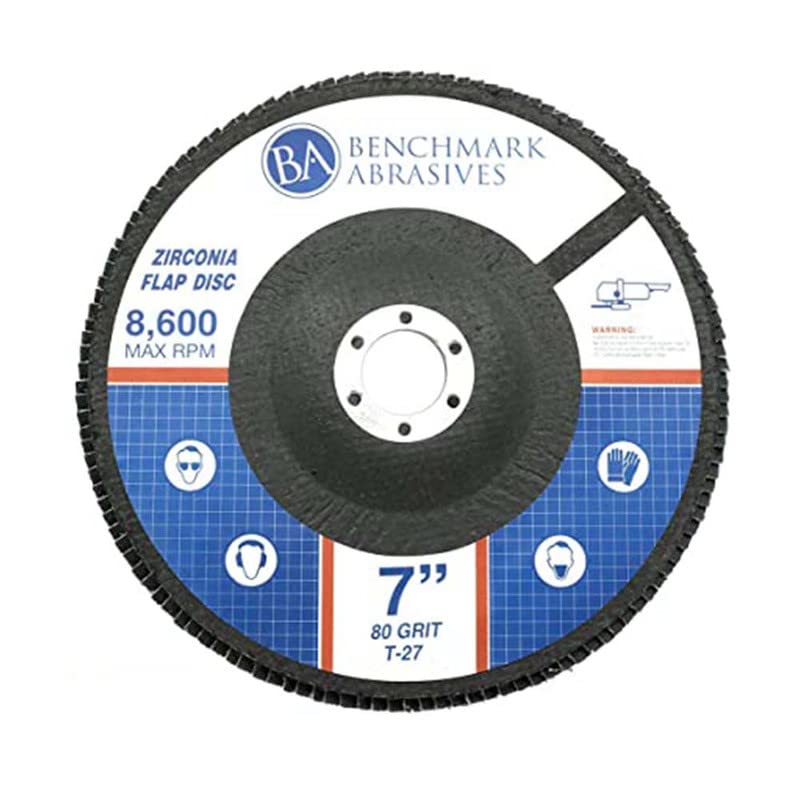 Miniatura 9 de Benchmark Abrasives Discos de solapa tipo 27 de circonita jumbo de alta densidad de 7 x 7/8 pulgadas para amoladora angular, discos de lijado de 7