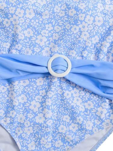 OYOANGLE Girl's 2 Piece Bikini Sets Swimwear Cute Floral Print Spaghetti Strap Swimsuits with Kimono Coverup3