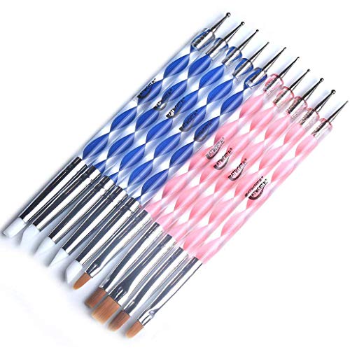 ATWORTH 10 x 2 Way Versatile Art Tools - Silicone Clay Shapers & Ball Stylus Dotting Tools & Nylon Paint Brushes for Polymer Clay Sculpting Carving Modeling Pastel Painting Nail Art Crafting Decoratin