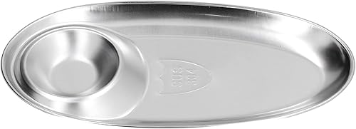 Tissting Plato de inmersión de acero inoxidable 304 plateado ovalado dividido plato de especias para salsas, aperitivos, verduras, papas fritas,
