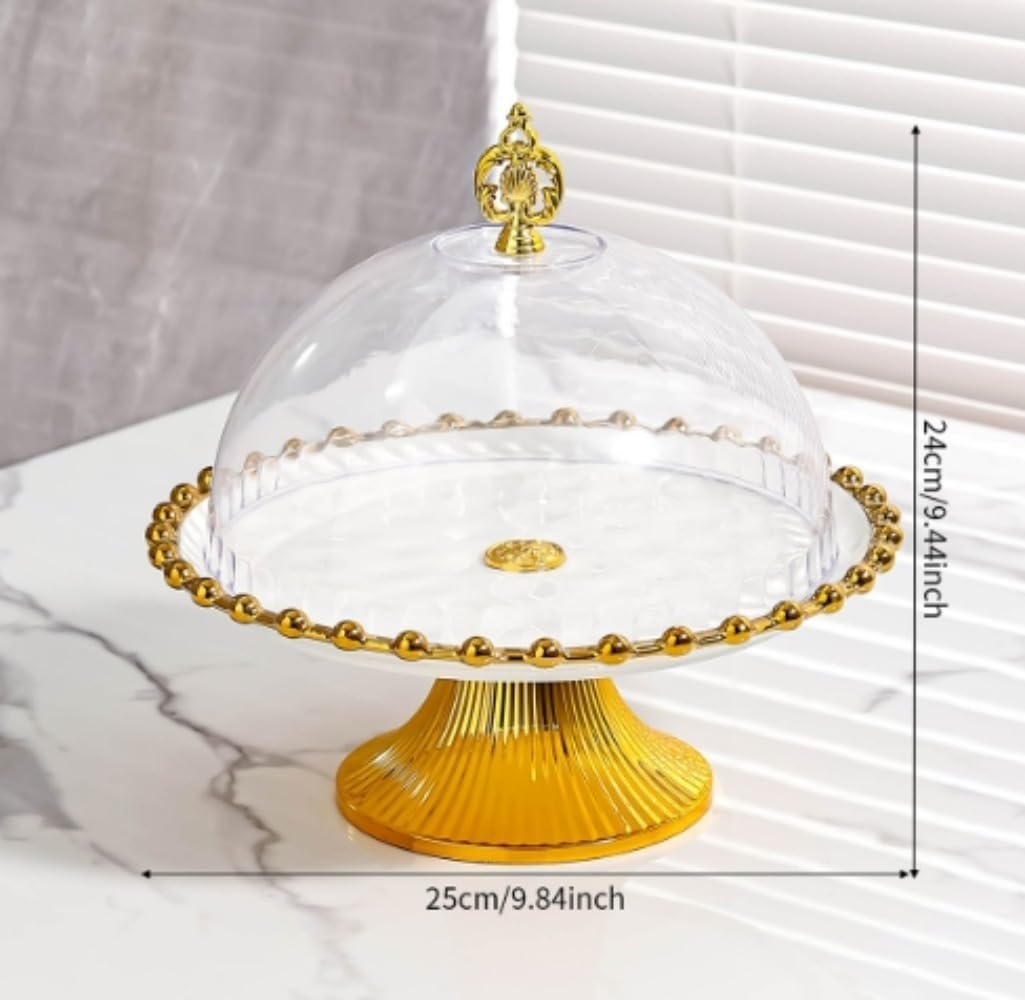 Farigrut ケーキドームケーキスタンドセラミック透明ガラス蓋付きゴールドベースアフタヌーンティースタンドデザートスタンドキャン