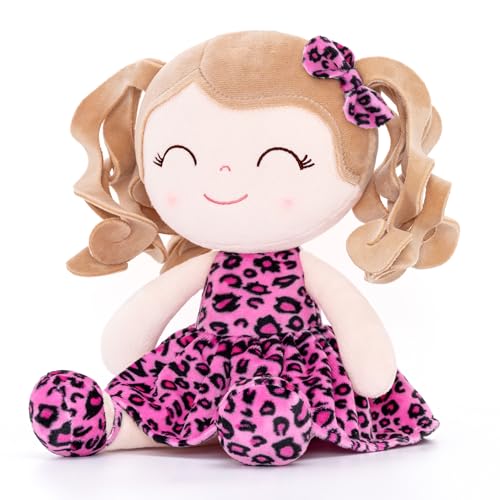 Image of Gloveleya Baby Dolls Soft Snuggly First Baby Girl Gifts Plush Doll with Light Skin & Rose Leopard Dress 12inches Animal Series