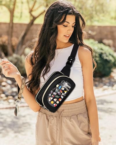 Image of Ita Bag Crossbody Small Pin Display Bag,Fanny Pack with Clear Window for Enamel Pins, Adjustable Belt Bag for Display& Travel & Collecting (Black)
