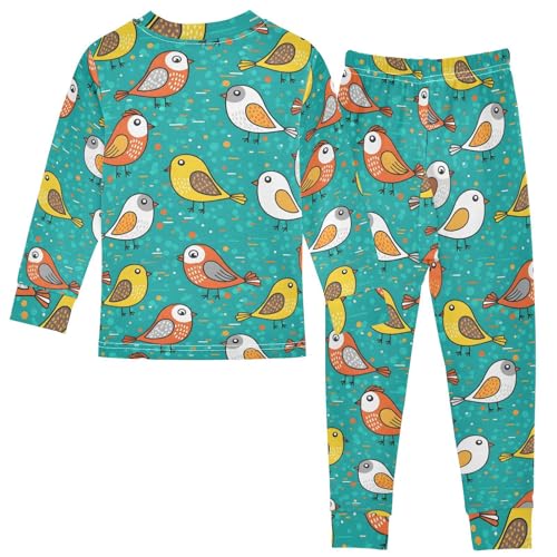 Pajama Sets Long Sleeve Birds on Teal Pattern Soft Comfy Sleepwear 2 Piece PJS 3-8T3