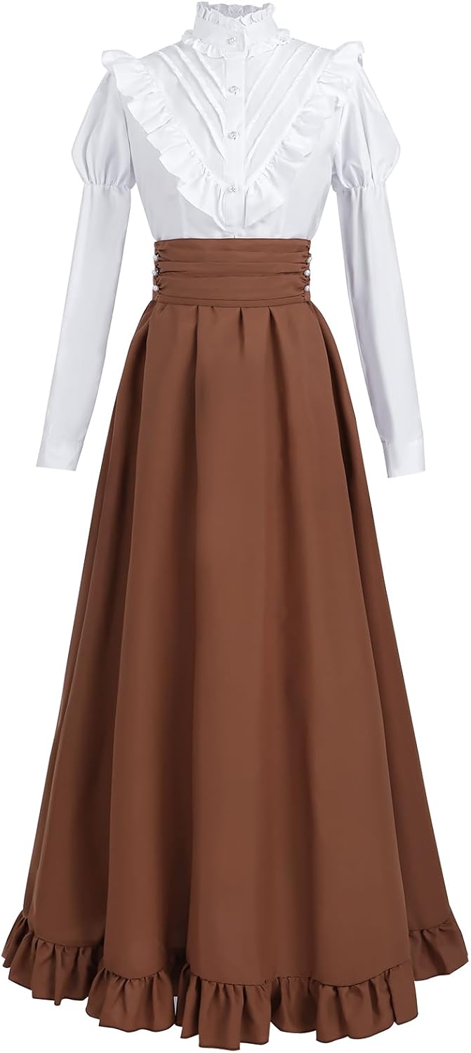 FCCAM Victorian Dress for Women 2-Pieces 1800s Edwardian Dress Ball Gown Renaissance Costume