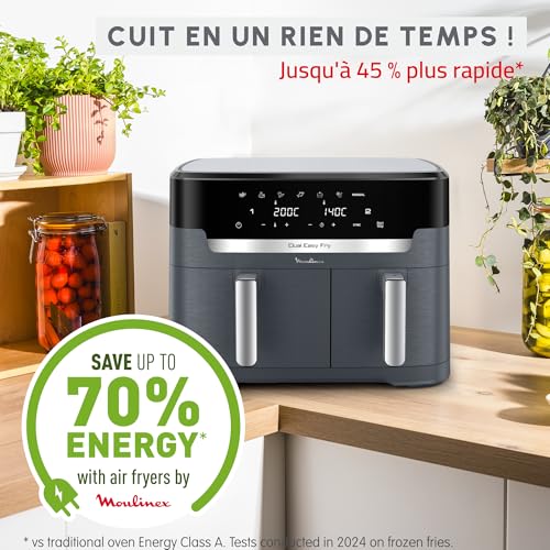 Moulinex Dual Easy Fry XXL, Doppel-Luftfritteuse, 6-10 Personen, großer Korb bis 3 kg, 7 voreingestellte Programme, EZ942BF0 – Bild 4