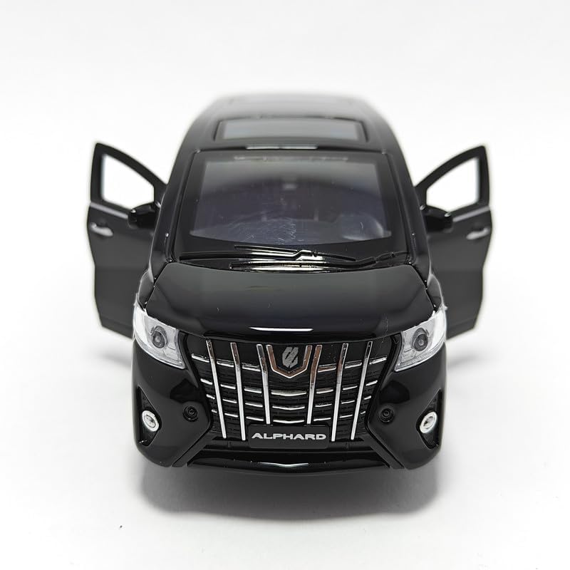 Image of New 1:24 Alphard Diecast Alloy Metal Pull Back Car with Openable Doors Music Sound and Light Vehicle Toy Car for Kids Boys (Black)