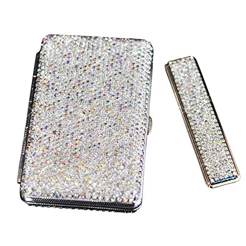 Preisvergleich Produktbild Zigarettenetui mit Feuerzeug,Lady Metall Zigarettenetui Eingelegten Kristalldiamanten,Edle Aristokratische Zigarettenschachtel Fasst 20 Zigaretten.Stilvolles Design und Exquisite Geschenkverpackung