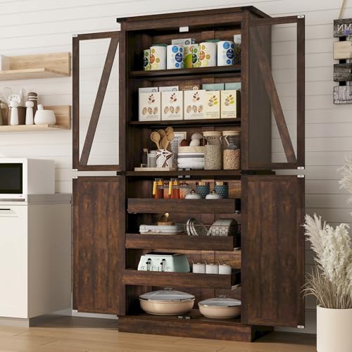 71" Tall Kitchen Pantry Cabinet with 3 Pack Pull Out Drawers for ...