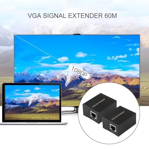 Image of VGA Extender to LAN Ethernet Adapter Amplifier VGa Extendr Over RJ45 LAN Cable Up to 60 Meter (60M VGA Extender)