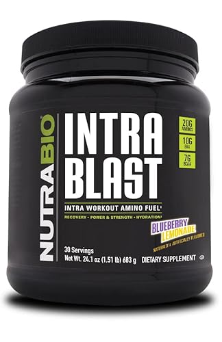 NutraBio Intra Blast - Advanced Electrolyte Performance Matrix - Amino Acid, EAA/BCAA Formula - Non-GMO, Gluten Free, Intra and Pre Workout Powder - 30 Servings - Blueberry Lemonade