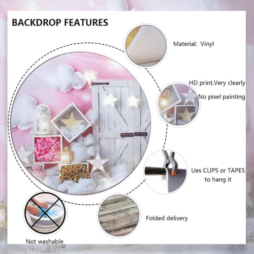 Sweet Pink And White Cloud Photo Studio Backdrop Girl First Birthday Baby Shower Party Decorations Twinkle Twinkle Little Stars Portrait Photography Background For Cake Smash,7X5Ft #TOP3