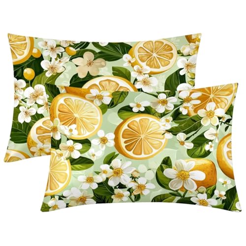 Funda Almohada 70x40, 2 Piezas Funda Almohada Saten Limón, Suave como la Seda para el Cabello y la Piel, Transpirable Fundas Almohadas Saten Diseño con Cremallera para Regalo Hombre, (Flor) -1931