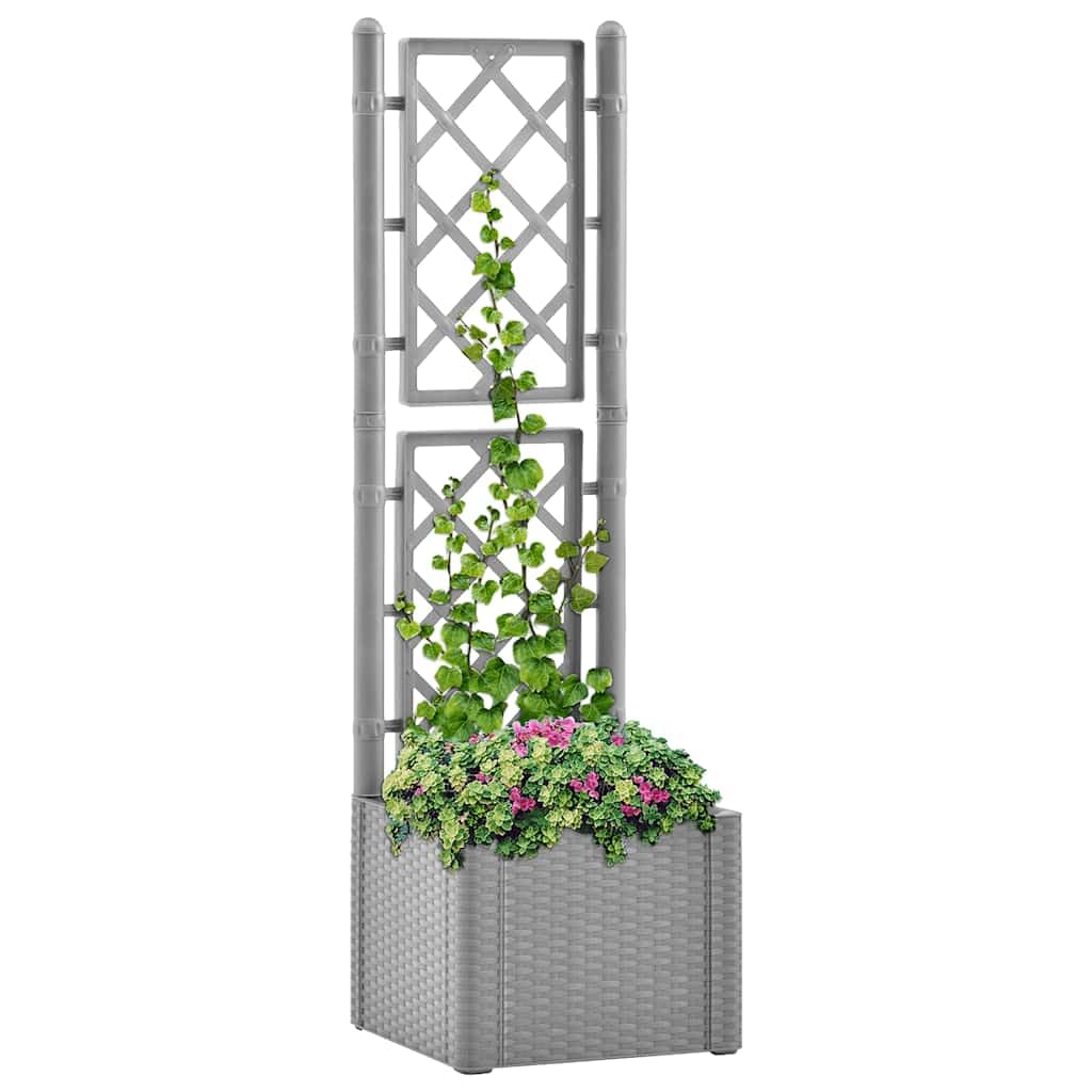 vidaXL Garten Hochbeet mit Spalier Selbstbewässerungssystem Gartenspalier Rankgitter Rankhilfe Pflanzkasten Blumenkübel Pflanzkübel Grau