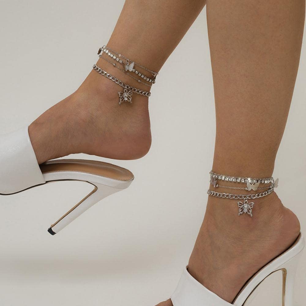 cavigliera Cavigliera multistrato con diamanti retrò Temperamento semplice Farfalla intelligente Cavigliera micro-intarsiata Accessori per gioielli femminili (Colore : S) (2 G)