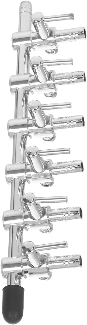 Milisten Stainless Steel Aquarium Air Manifold 6-Way Valve Distributor with Air Flow Control Lever 4mm for Fish Tank Pump Accessories with Rubber Caps