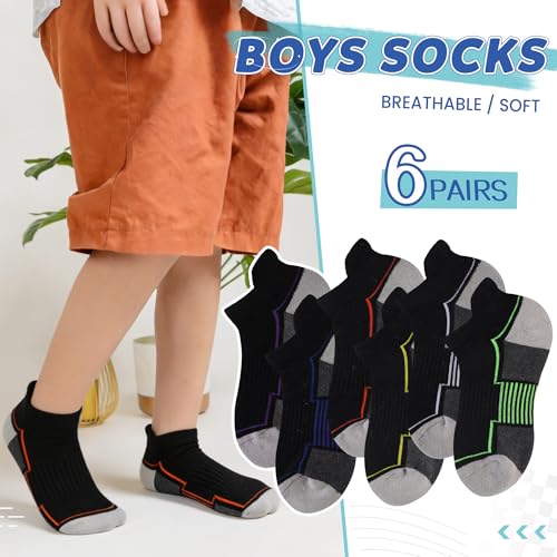 Image of SeeyAN Kids Socks Boys Ankle Athletic Half Cushioned Low Cut Sport Cotton Breathable Socks 6 Pairs