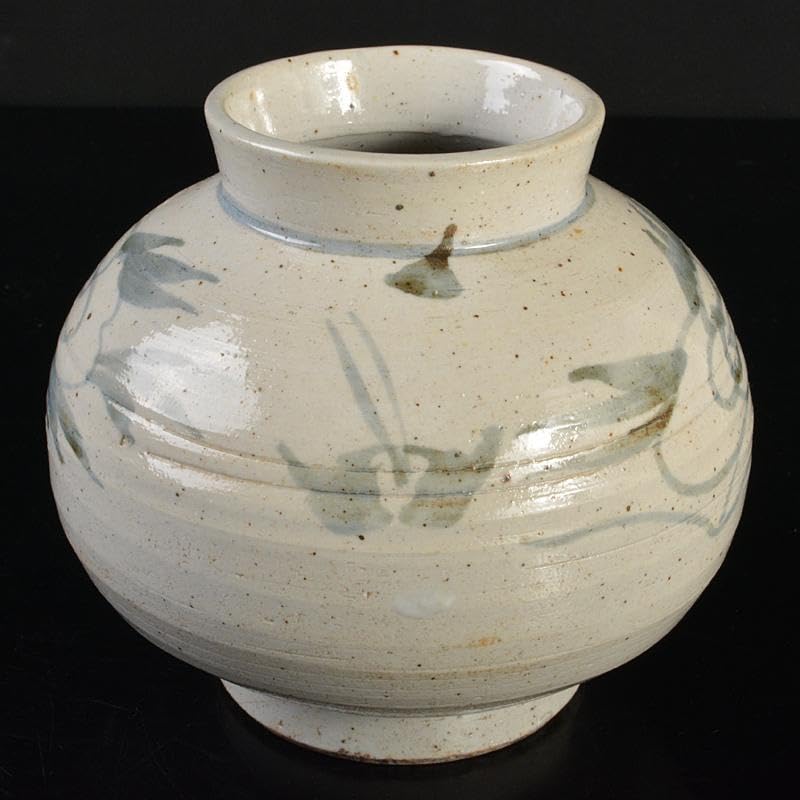 朝鮮美術　李朝　高麗白磁　染付　花文　丸壷　D　R6758 朝鮮美術 陶磁器 | 李朝白磁染付辰砂枝菊文丸壺 | gallery陽々youyou