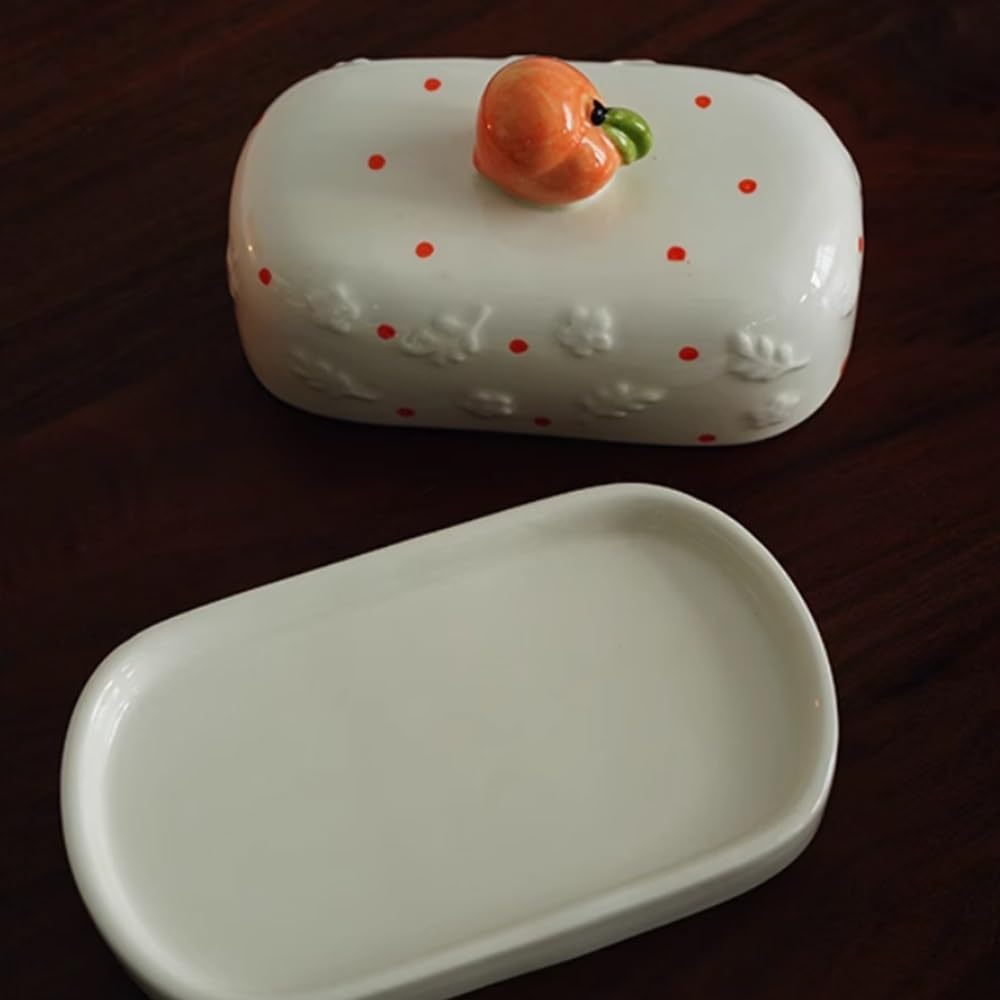 Porte-beurre Beurrier en relief forme de pêche style européen avec couvercle Plat à fromage pour la cuisine
