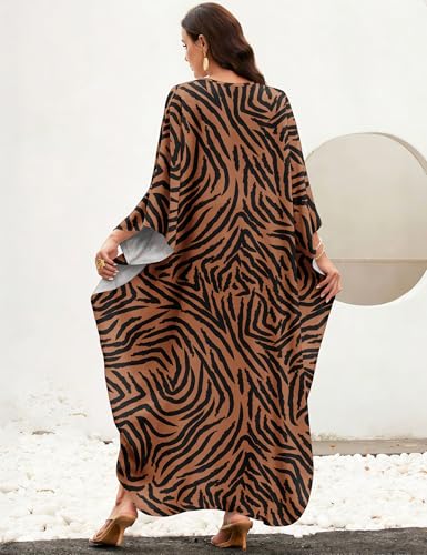 Image of MAKABO Kaftan Dresses for Women, V Neck Moo Moos Colorful Print Cover Ups Caftan Beach Dresses for Swimwear
