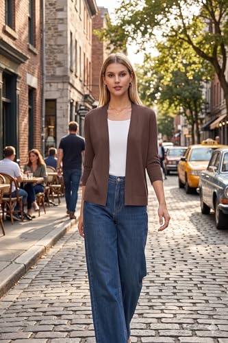 Cárdigan corto Bettysays para mujer chaqueta de manga 3/4 torera casual color café oscuro talla XXL 6