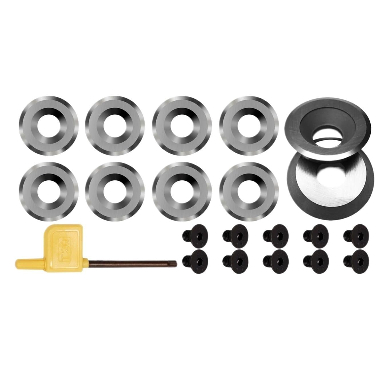 1 Set Negative Rake Carbide Inserts Round Blade with Screws, Woodturning Lathe Replacement Cutters 30 Degree(16x3mm)