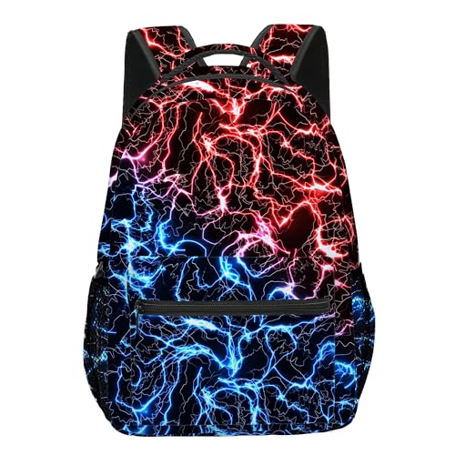 YOZIRIBO Boy School Backpack Red Blue Lightning Elementary Middle Bookbag Laptop for Kids Teenager Student Durable Waterproof Lightweight 17 Inches