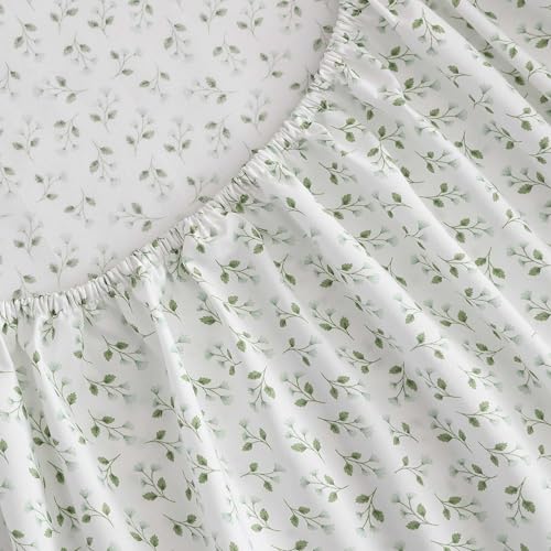 Image of Martha Stewart - Full Size Sheet Set, Crisp & Tailored Bedding with a Smooth Cotton Percale Feel, Deep Pocket, Bed Sheets with Matching Pillowcases & Fitted Sheet (Kennedy Floral Green)