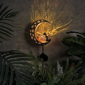 Teresas collections 2pcs fairy moon lights solar for garden decor outside metal yard art lawn ornaments with crackle glass ball angel decorative stake for patio porch decor gifts for grandma mom  urban country home decor