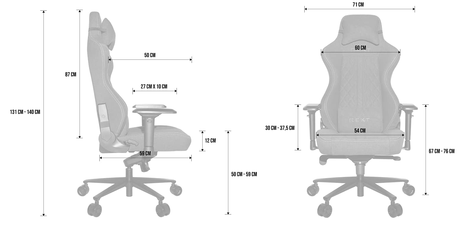 REKT ULTIM8 Plus - Chaise de Bureau Gaming XL Grand Taille en Tissu Premium - Inclinable à 180 ° - Accoudoirs 4D - Coussin Ajustable pour La Nuque - Coussin Lombaire - Supporte 150 Kg (Gris Clair)