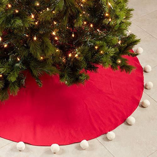 Fennco Styles Holiday Pom Pom Trim Christmas Tree Skirt 72"