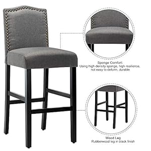LSSPAID 28.5 inches Fabric Backed Bar Stools Set of 2, Fabric Counter Backed Bar Stools, Nailhead Barstools with Solid Wood Legs, Gray LSSPAID 285 inches Fabric Backed Bar Stools Set of 2 Fabric Counter Backed Bar Stools Nailhead Barstools with Solid Wood Legs Gray