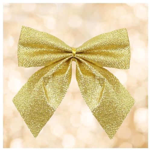 Kit 16 Peças Enfeite Árvore Natal Laço Lacinho Dourado Glitter Brilhante 9cm