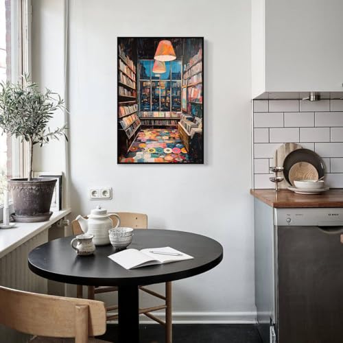 Image of Vinyl Record Store Poster, Music Canvas Wall Art, Album Cover Art Print, Retro 90s Musical Room Wall Decor, Vintage Album Posters for Room Aesthetic, Record Picture for Wall 8x12in Framed