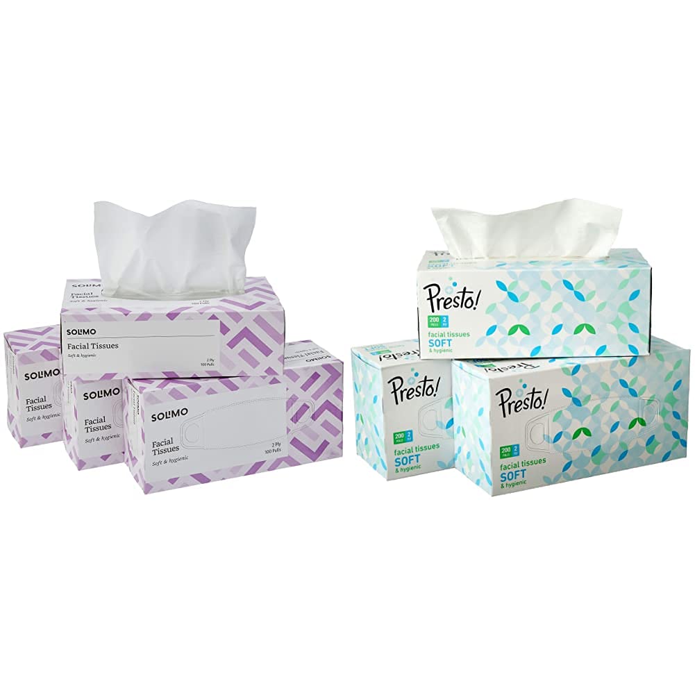 Amazon Brand - Solimo 2 Ply Facial Tissues Carton Box - 100 Pulls (Pack of 4) & Amazon Brand - Presto! 2 Ply Facial Tissue Carton Box - 200 Pulls (Pack of 3) Combo (B09DPTJ511) Amazon Price History, Amazon Price Tracker