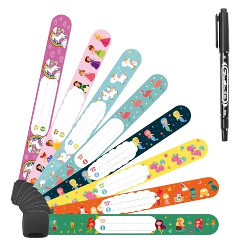 Vicloon Pulsera Identificativa Niños + Marcador, 11 piezas Pulsera Seguridad Anti Perdida Con Rotulador Pulseras Identificativas de Emergencia Impermeable Reutilizable para Niños Niñas Bebé