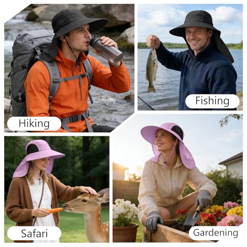 Image of ZOORON Women's Ponytail Safari Sun Hat, UPF 50+ Wide Brim Outdoor Bucket Hat with Chin Drawstring Strap,Fishing Hat