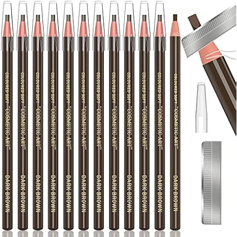 12 Piece Dark Brown Colour Waterproof Eyebrows Pencil Tattoo Makeup And Microblading Supplies Kit-Permanent Eye Brow Liners In Waterproof Eyebrow Pencils Peel - Brow Pencil Set For Marking(Dark Brown) Cover