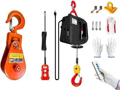 SENKEYFE Power Electric Portable Hoist Winch 1100LBS, 3 in 1 Electric Cable Hoist+2 Ton Snatch Block with Hook