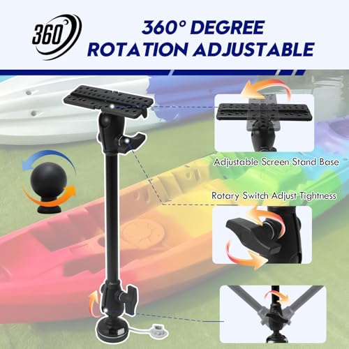 Image of 1.5 inch / C Size Ball Fish Finder Mount, 360Rotation, 2 PCS (18-22 inch) Arm with Base Protection Cover, Marine Electronic /Depth Finder Mount for Boats, Compatible with Garmin, Lowrance, Humminbird and More