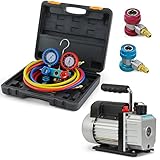 ARKSEN Vacuum Pump (3CFM) 1/3HP Manifold Gauge w/Carrying Case Refrigeration for R134A