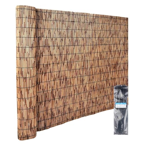 Clôture en roseau naturel, clôture décorative, pare-soleil, clôture en bambou, rideau brise-vue pour chambre, porche, piscine, toit, mur (marron) (160 x 800 cm)