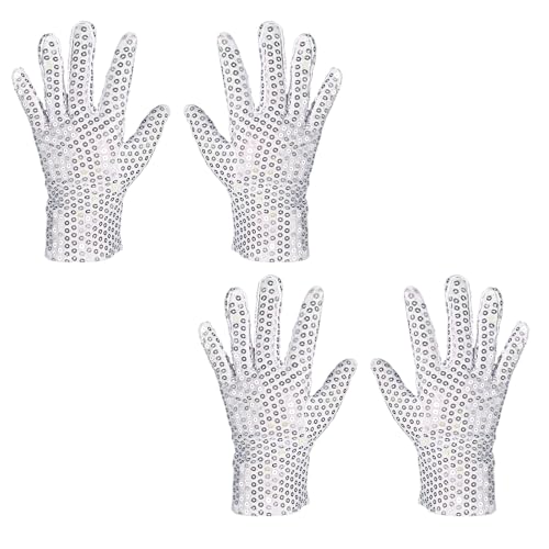 2 Paires Gants à Paillettes, déguisement des années 80 ou 90 et fête rave, Halloween, Cosplay ou punk, King of Pop Gants de Danse à Paillettes Mascarade Classique Jazz Courts, pour enfants, adultes