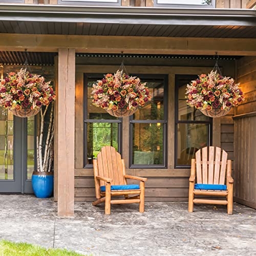 Homsunny Artificial Hanging Flower In Basket Outdoor Indoor Patio Lawn Decor,Fall Rose Flowers In Vase,Silk Flower Arrangements,Fake Rose Bouquets With Flowerpot For Garden Porch Decor(Hemispherical) #TOP1