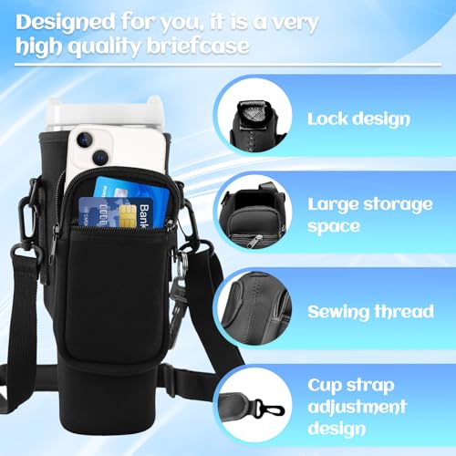 Vordpe Carry Bag for Stanley Cup 40 oz, Water Bottle Carry Bag with Mobile Phone Pocket, Adjustable Strap, Carry Handle - Image 3