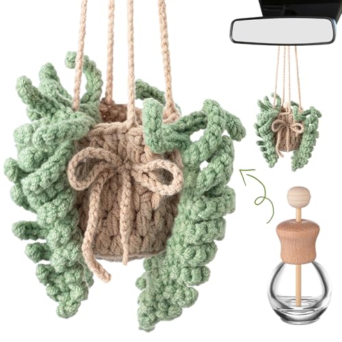 Image of Cute Crochet Plant for Car 12ml Diffuser Bottle,Green,Fern